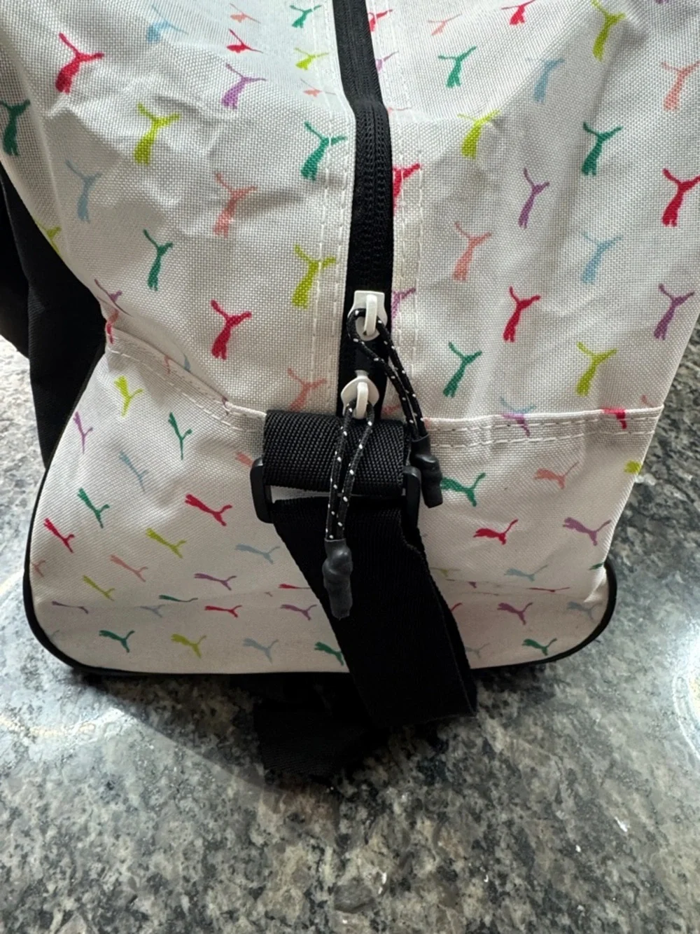 Puma Black Duffel Bag with Pink Logo and White Accents EUC - Picture 7 of 13